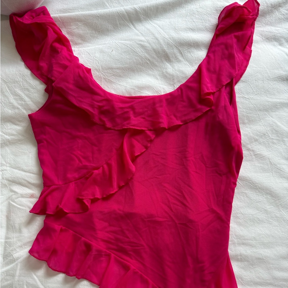 AMAZON- assymetrical hot pink ruffle top. Never worn